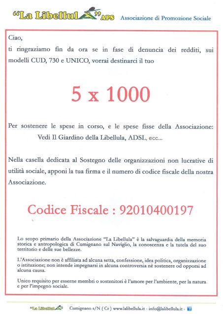 5×1000 2020 a favore dell’associazione